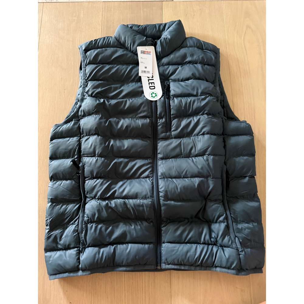 32 Degrees Heat Mens Packable Puffer Vest Dark Gray Quilted Full Zip Size M NEW